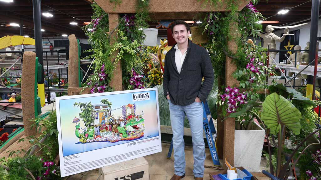 Timothy Wayne on the Rose Parade float