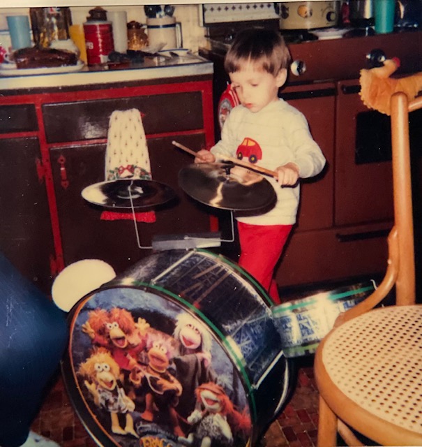 JD Shelburne with his first drum set